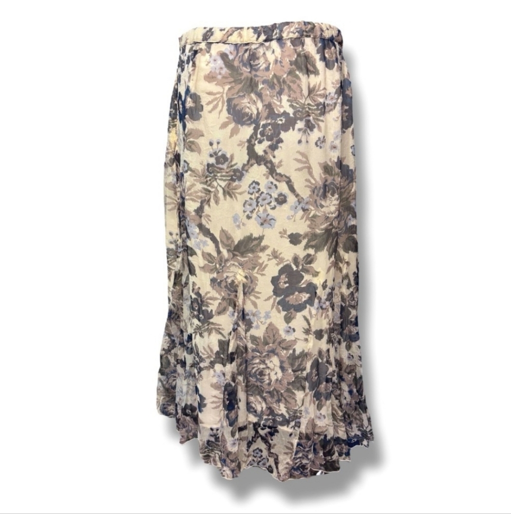 COLDWATER CREEK Ivory Floral Pattern Silk Georgette Long Skirt VINTAGE